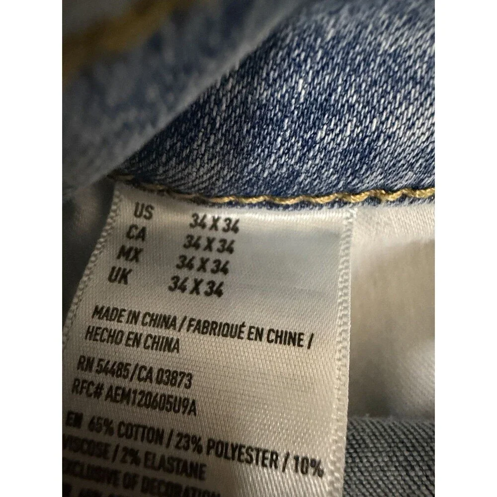 American Eagle Jeans Mens 34x32 Actual Blue  Distressed Denim Holes
